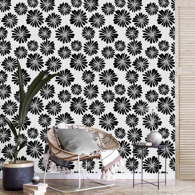 Mønstret tapeter Flower Pattern Hawaii In Black