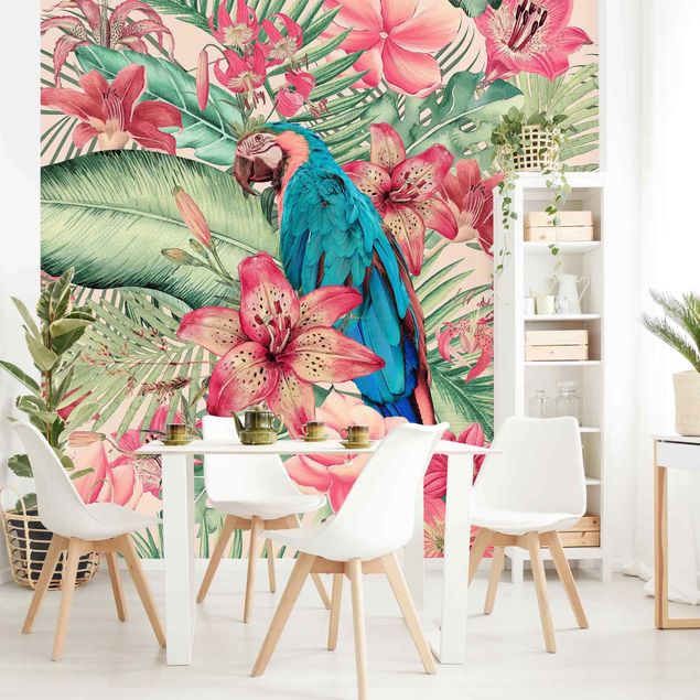 Moderne tapet Floral Paradise Tropical Parrot