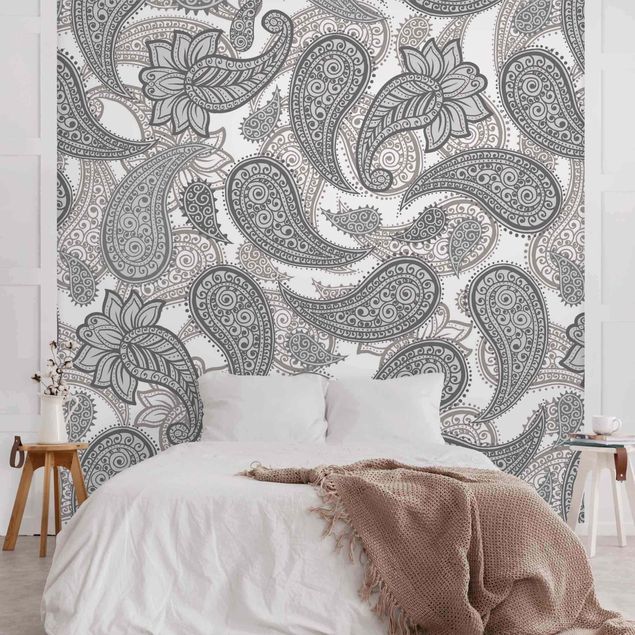 Mønstret tapeter Boho Mandala Pattern In Grey