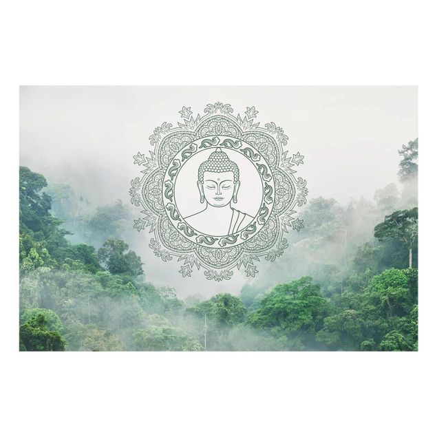 Glasbilleder arkitektur og skyline Buddha Mandala In Fog