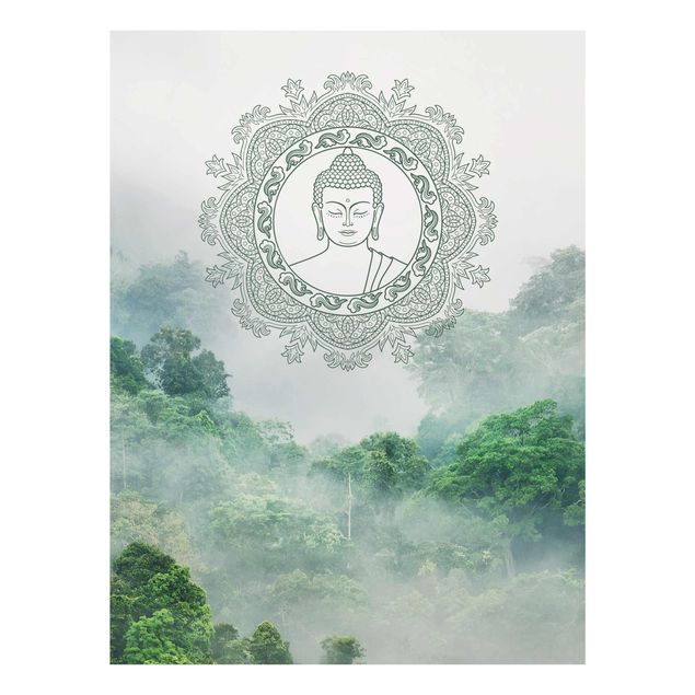 Glasbilleder arkitektur og skyline Buddha Mandala In Fog