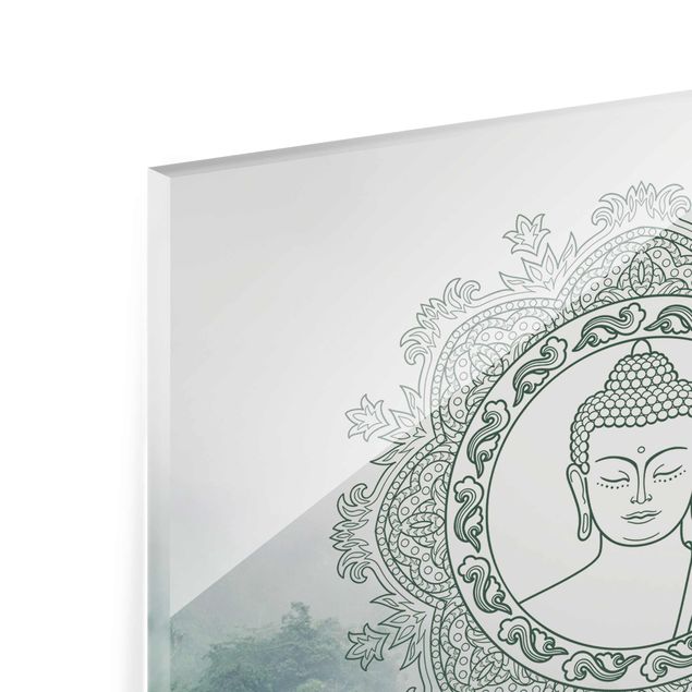 Glasbilleder spirituelt Buddha Mandala In Fog