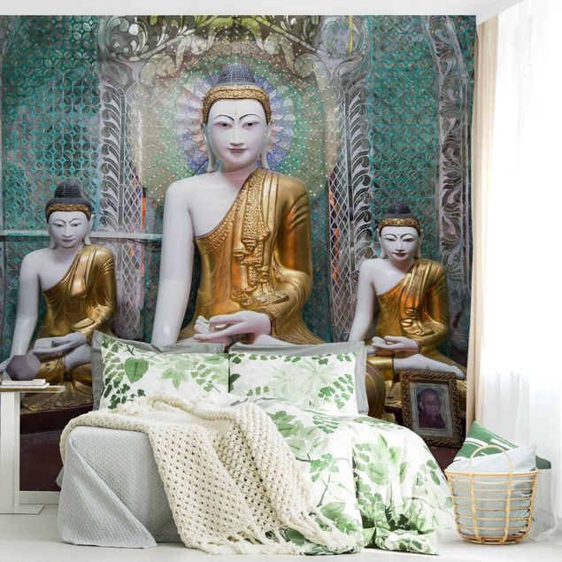 Fototapet guld og sølv Buddha Statues