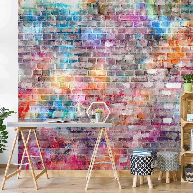 køkken dekorationer Colourful Shabby Brick Wall