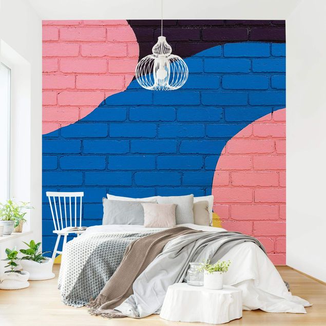 Tapet sten Colourful Brick Wall In Blue And Pink