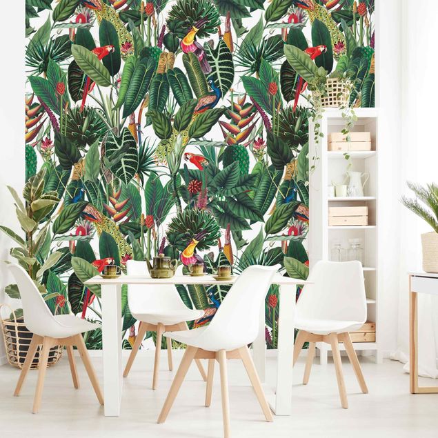 Blomster tapet Colourful Tropical Rainforest Pattern