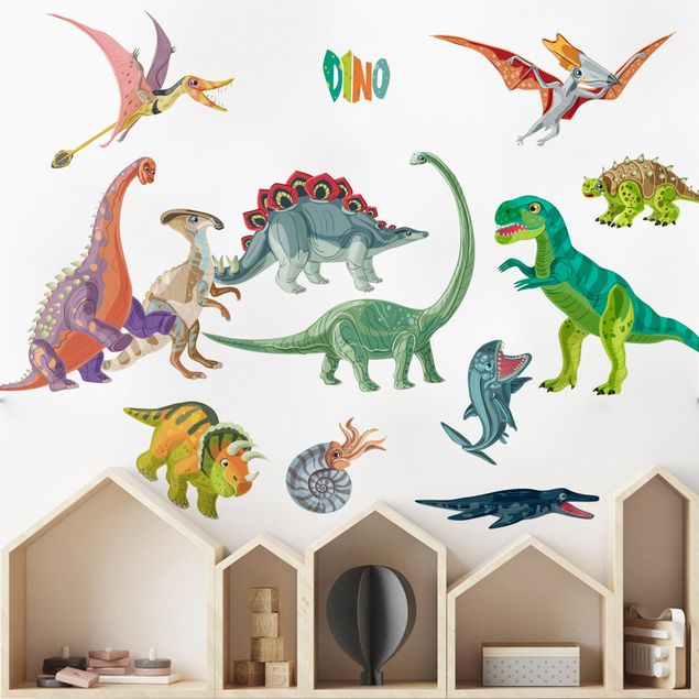 Wallstickers dinosaurier Colorful dinosaur set