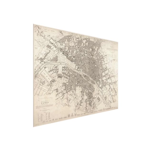 Glasbilleder arkitektur og skyline Vintage Map Paris
