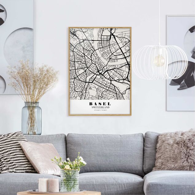 Indrammede plakater verdenskort Basel City Map - Classic