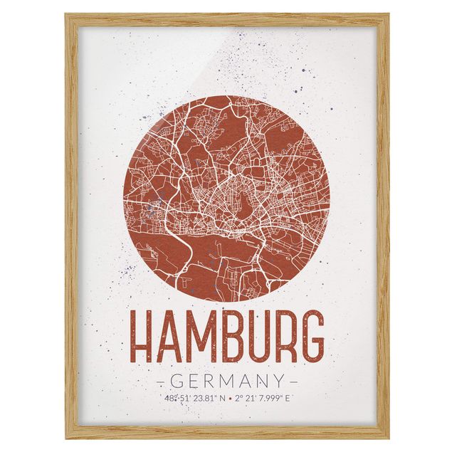Indrammede plakater ordsprog Hamburg City Map - Retro