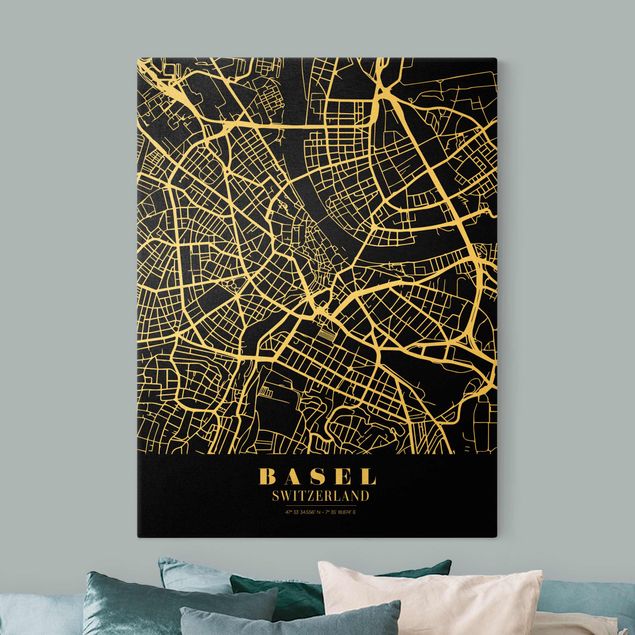 Billeder verdenskort Basel City Map - Classic Black
