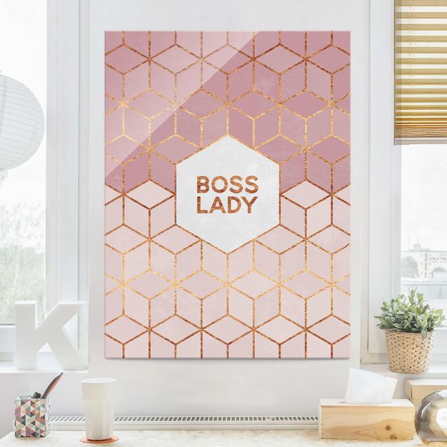 Glas magnettavla Boss Lady Hexagons Pink
