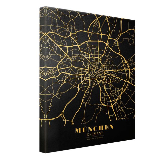 Billeder på lærred guld Munich City Map - Classic Black