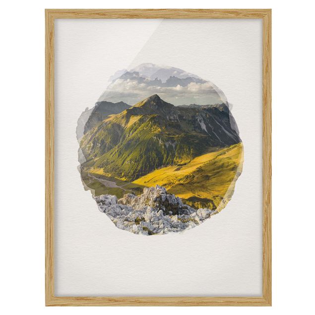 Indrammede plakater landskaber WaterColours - Mountains And Valley Of The Lechtal Alps In Tirol