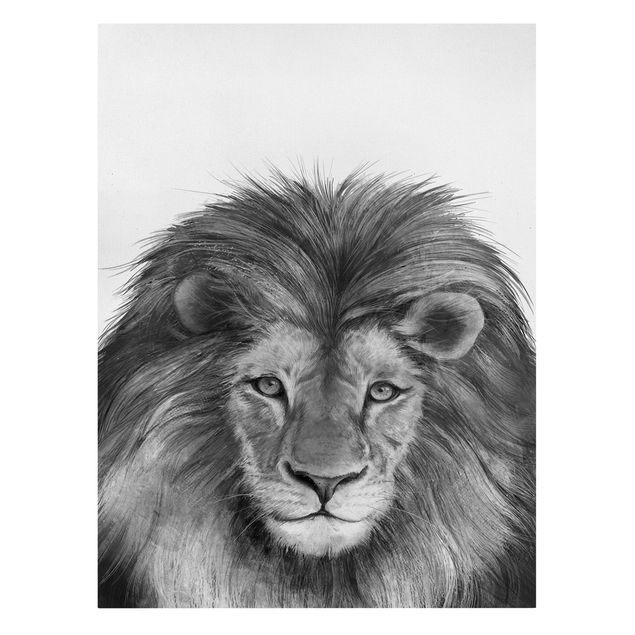 Billeder på lærred sort og hvid Illustration Lion Monochrome Painting