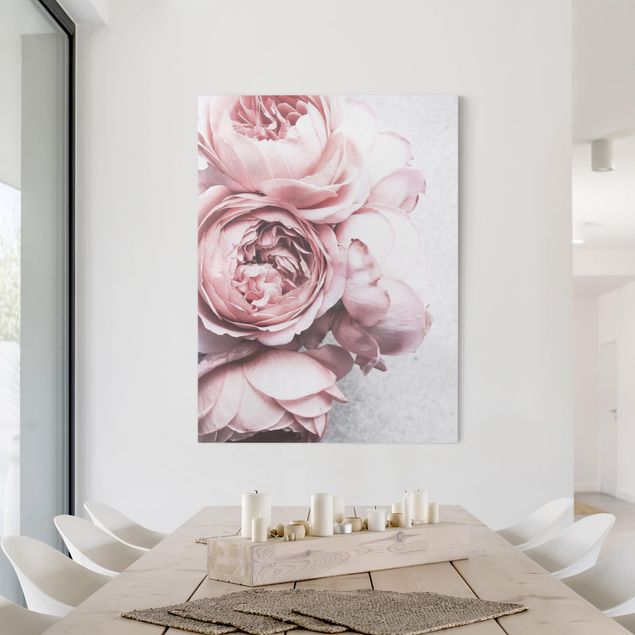 Billeder på lærred roser Light Pink Peony Flowers Shabby Pastel