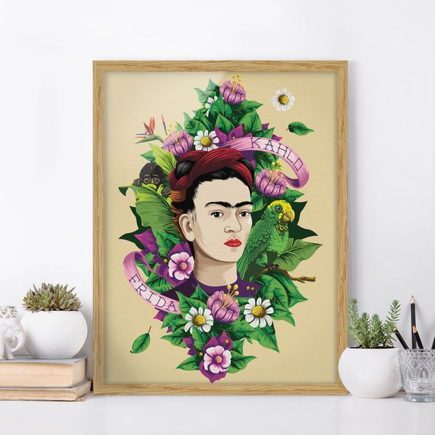 køkken dekorationer Frida Kahlo - Frida, Monkey And Parrot