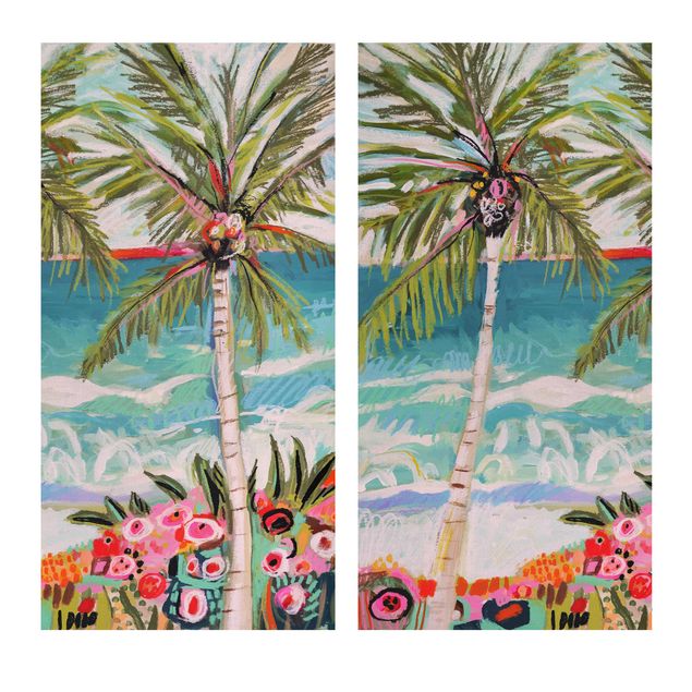 Billeder moderne Palm Tree With Pink Flowers Set I