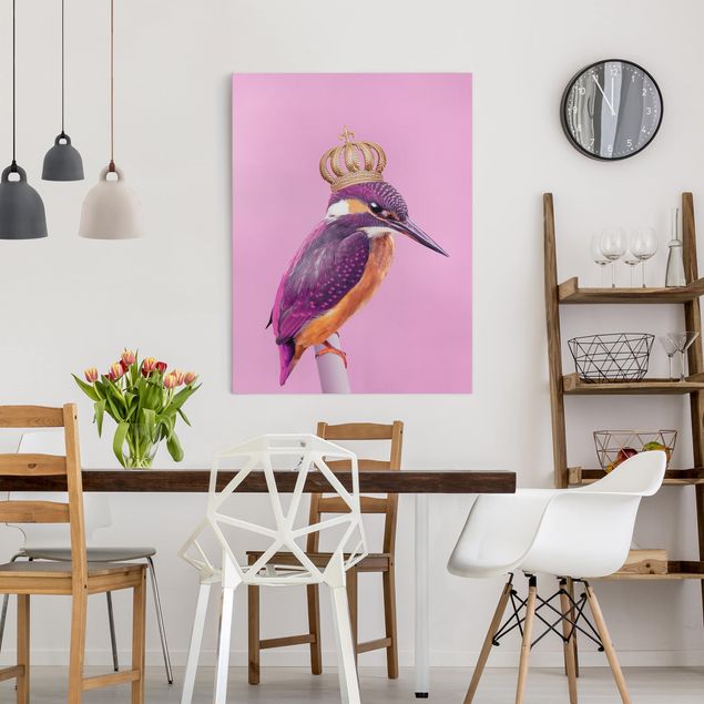 Billeder på lærred fugle Pink Kingfisher With Crown