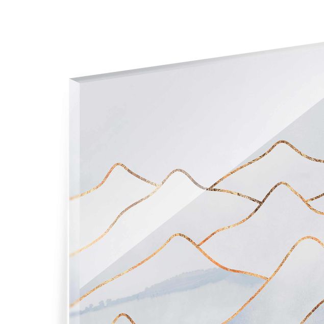 Glasbilleder abstrakt Watercolour Mountains White Gold