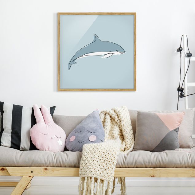 Indrammede plakater dyr Dolphin Line Art