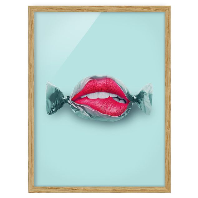 Indrammede plakater kunsttryk Candy With Lips