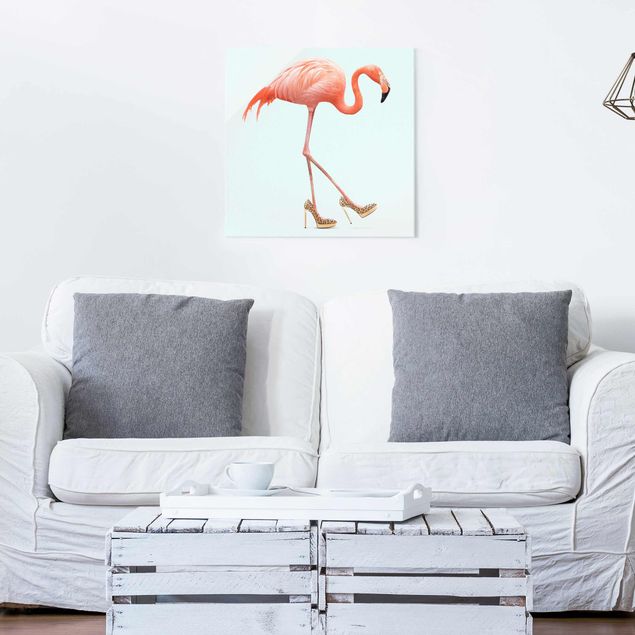 Glasbilleder dyr Flamingo With High Heels