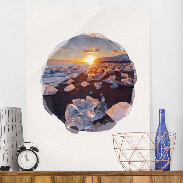 Billeder moderne WaterColours - Chunks Of Ice On The Beach Iceland