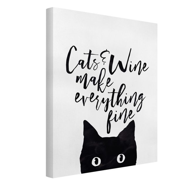 Billeder på lærred sort og hvid Cats And Wine make Everything Fine