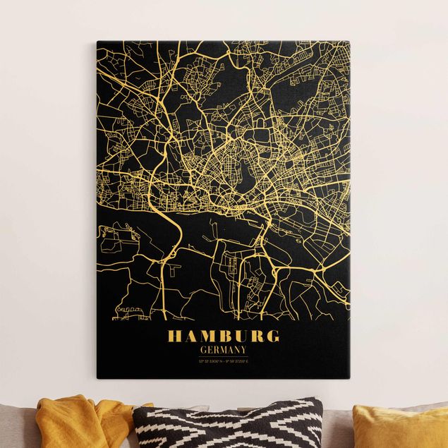 køkken dekorationer Hamburg City Map - Classic Black