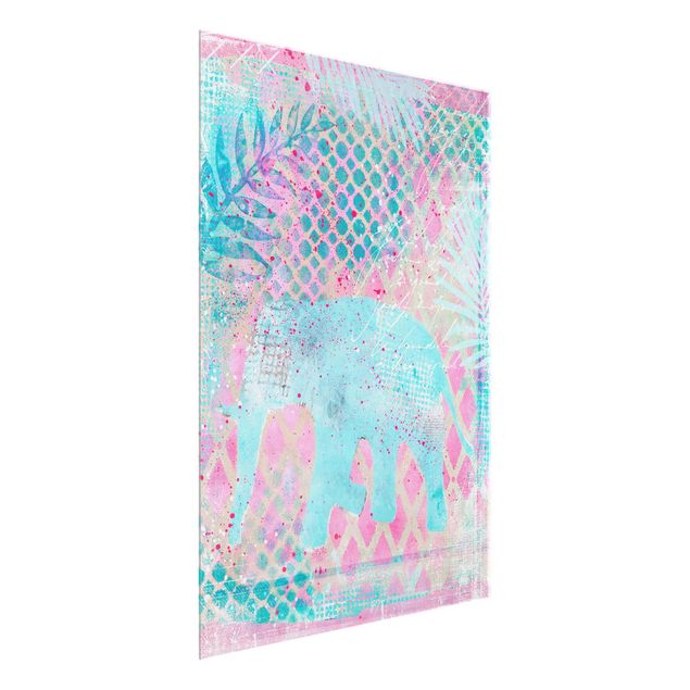 Billeder landskaber Colourful Collage - Elephant In Blue And Pink