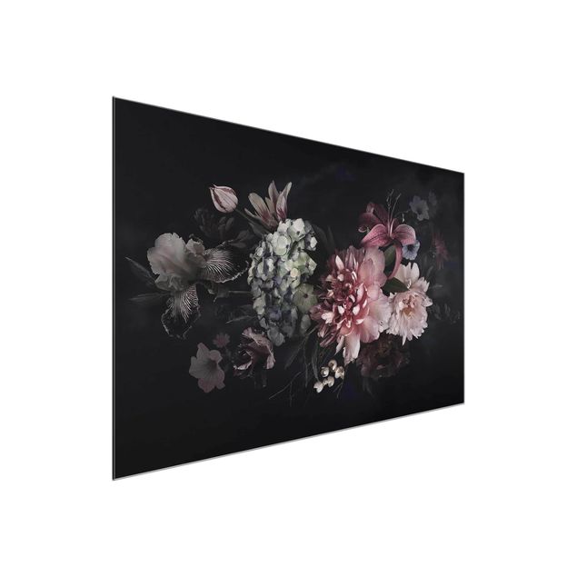 Glasbilleder blomster Flowers With Fog On Black