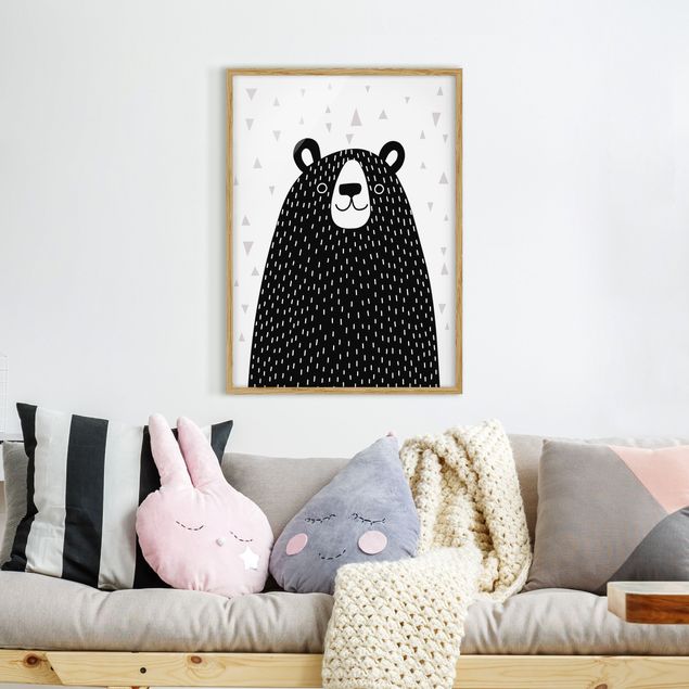 Indrammede plakater sort og hvid Zoo With Patterns - Bear