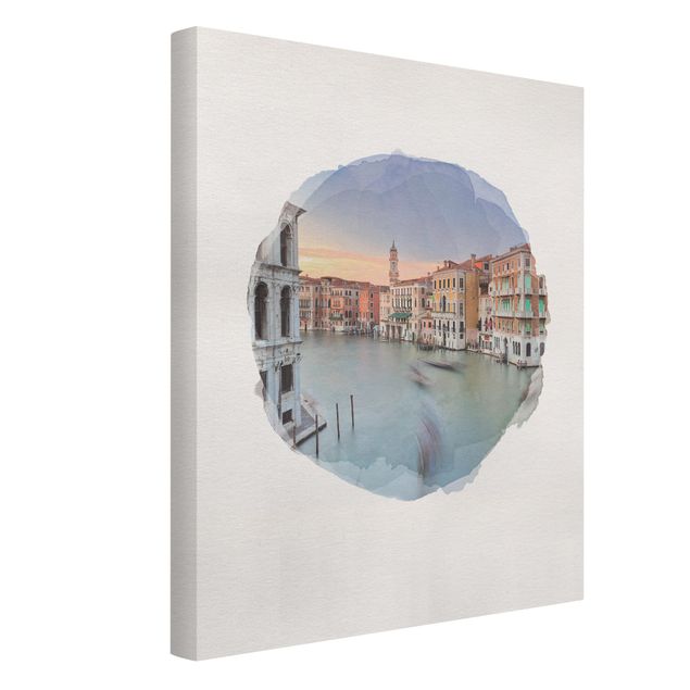 Billeder på lærred arkitektur og skyline WaterColours - Grand Canal View From The Rialto Bridge Venice
