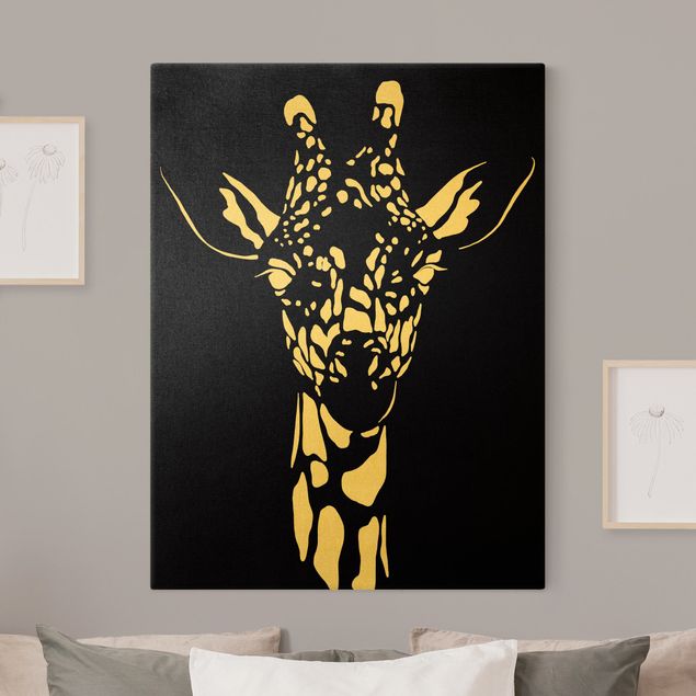 Billeder på lærred dyr Safari Animals - Portrait Giraffe Black