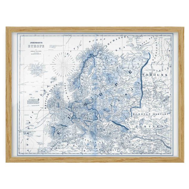 Billeder verdenskort Map In Blue Tones - Europe