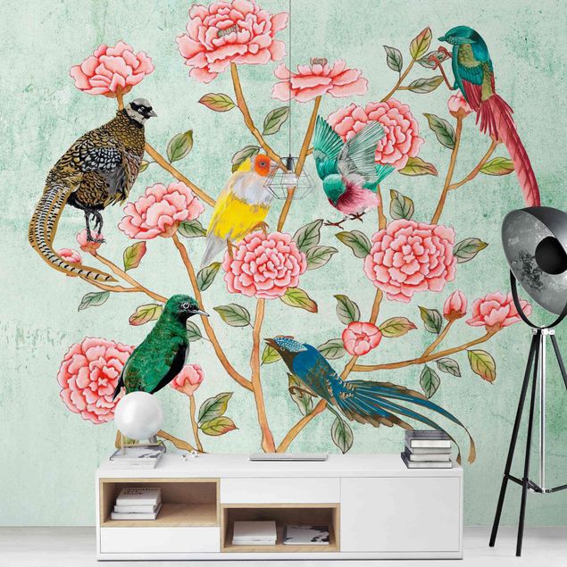 Tapet med fugle Chinoiserie Collage In Mint II