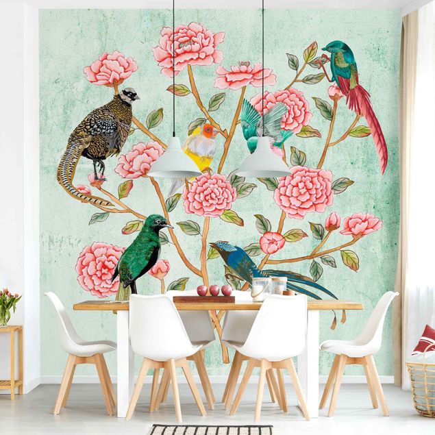 Blomster tapet Chinoiserie Collage In Mint II