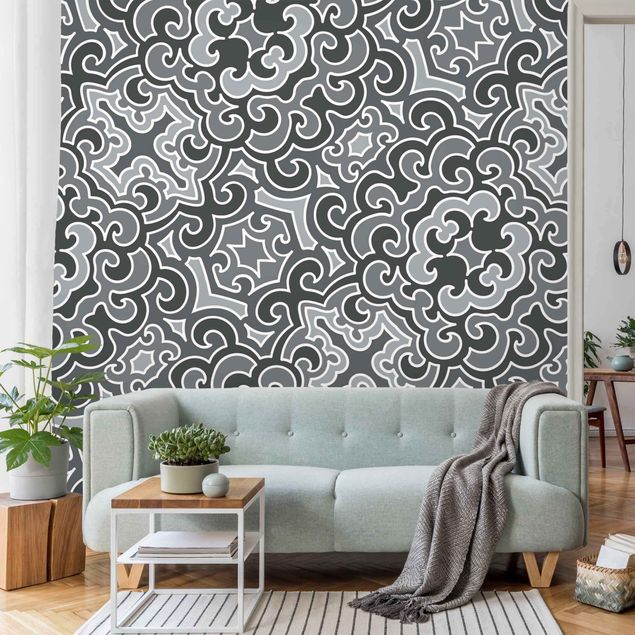 Ornamenter tapet Chinoiserie Pattern In Grey