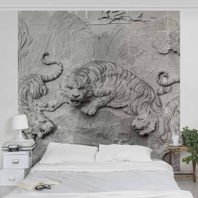 Tapet med tiger Chinoiserie Tiger In Stone Look