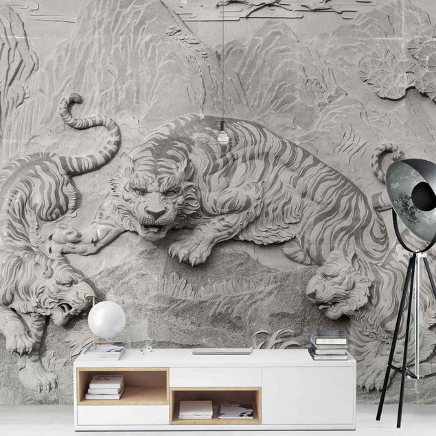 Tapet industriel Chinoiserie Tiger In Stone Look