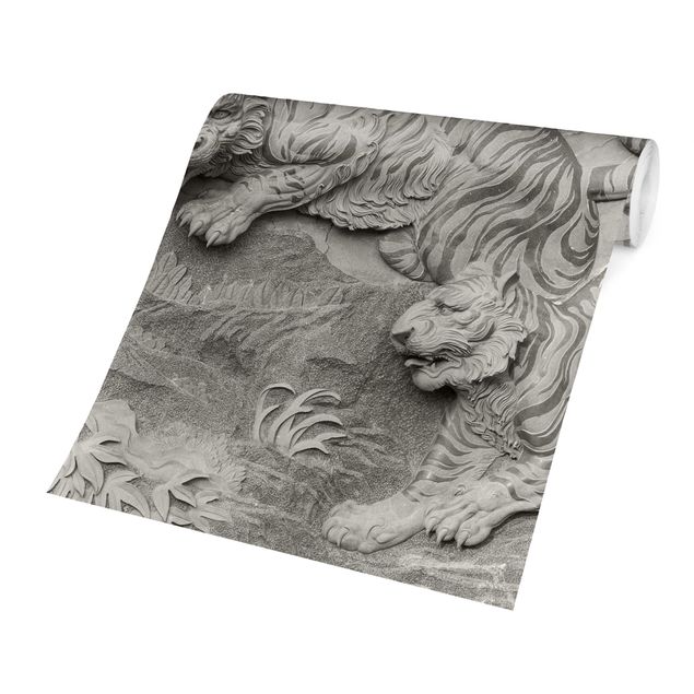 Moderne tapet Chinoiserie Tiger In Stone Look