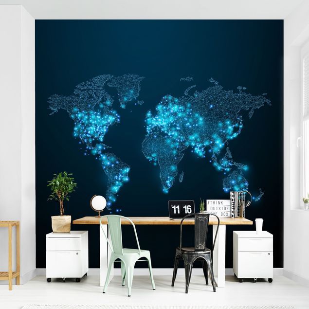 Blåt tapet Connected World World Map