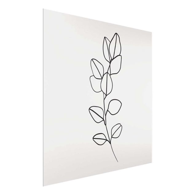 Glasbilleder blomster Line Art Branch Leaves Black And White