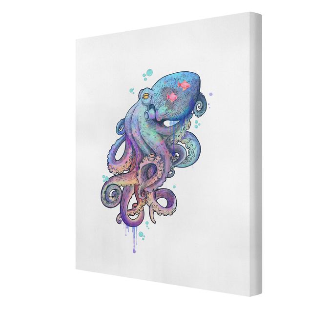 Billeder kunsttryk Illustration Octopus Violet Turquoise Painting