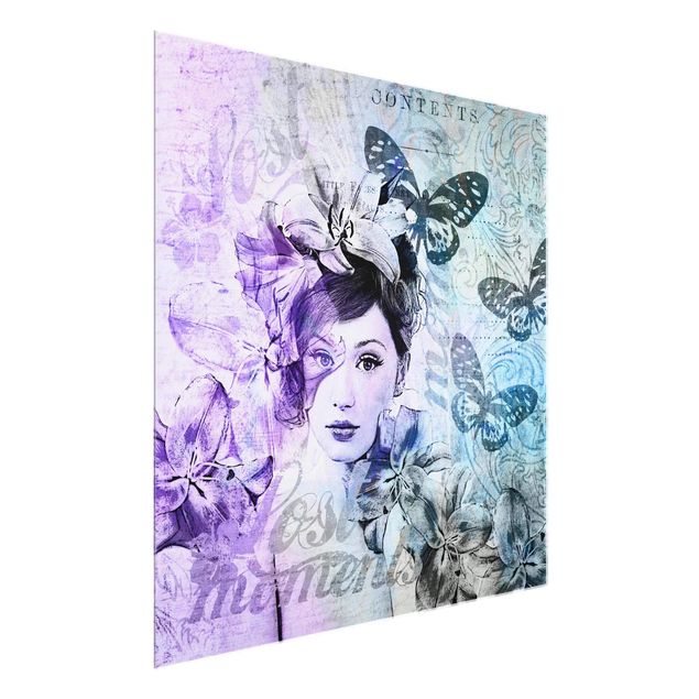 Billeder kunsttryk Shabby Chic Collage - Portrait With Butterflies