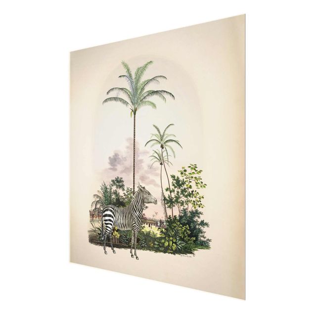 Billeder kunsttryk Zebra Front Of Palm Trees Illustration