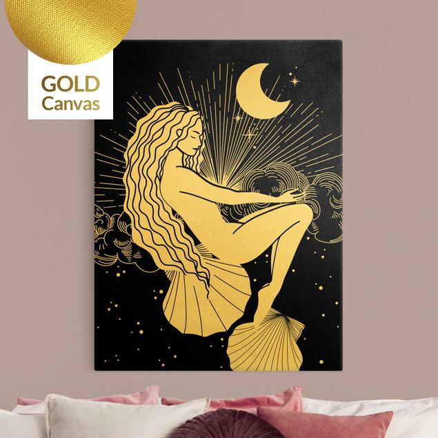 Billeder på lærred guld Illustration Ocean Dreamer At Night