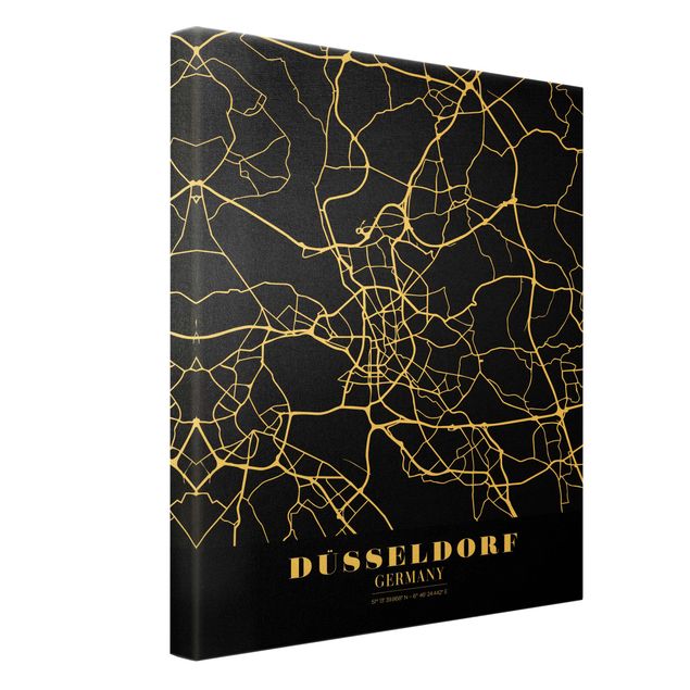 Billeder på lærred Dusseldorf City Map - Classic Black