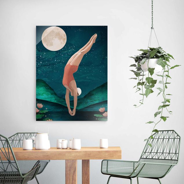 køkken dekorationer Illustration Bather Woman Moon Painting